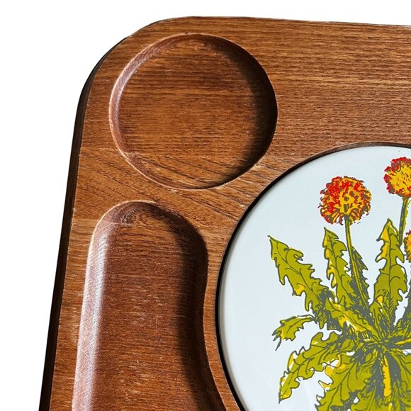 Vintage Goodwood Cheese Cracker Teak Board Tray Flower Inset Charcuterie Japan - Picture 4 of 10